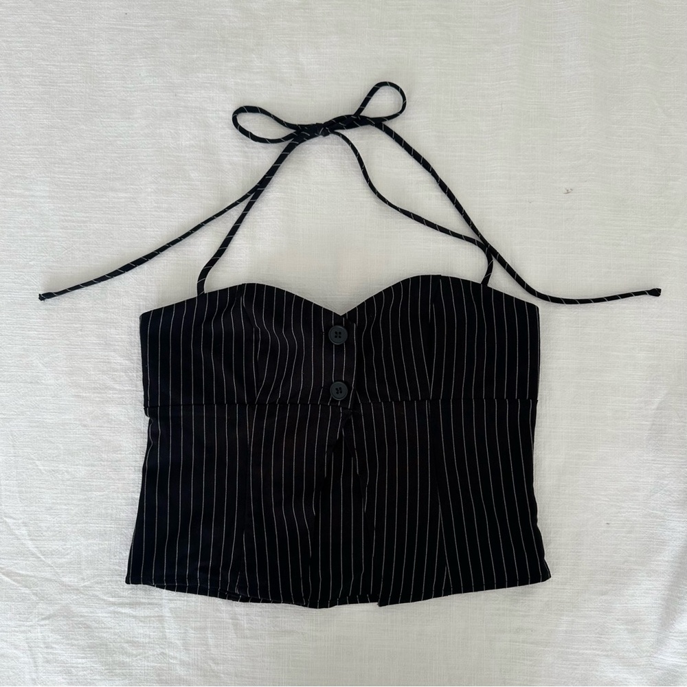 princess polly black pinstripe halter top
